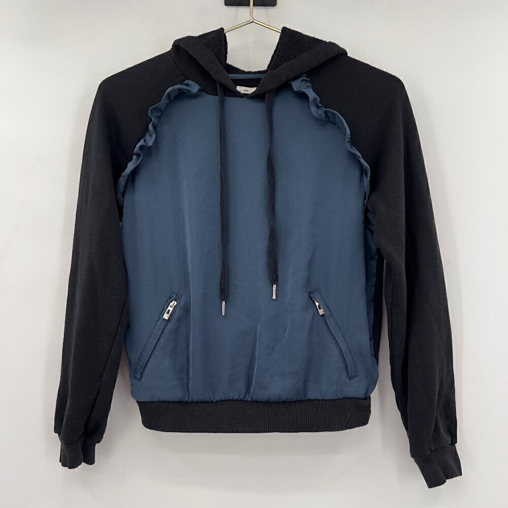 Avec Les Filles Women's Long Sleeve Black/Blue Hoodie Jacket Size XS